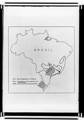 Reprodução de mapa do Brasil mostrando a área de dispersão do Triatoma infestans, a linha de limi...