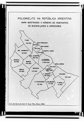Reprodução de mapa de Buenos Aires e arredores mostrando o número de habitantes (Fotografia solic...