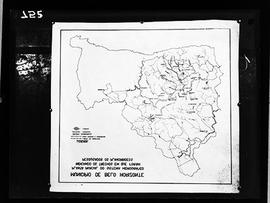 Reprodução de mapa parcial do município de Belo Horizonte mostrando o sistema hidrográfico e os t...