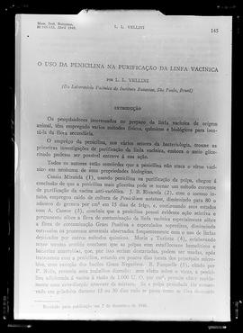 Reprodução de publicação "O uso da penicilina na purificação da linfa vacínica, por L. L. Ve...