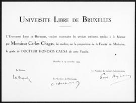 Título de doutor honoris causa da Faculté de Médecine  de la Université Libre de Bruxelles