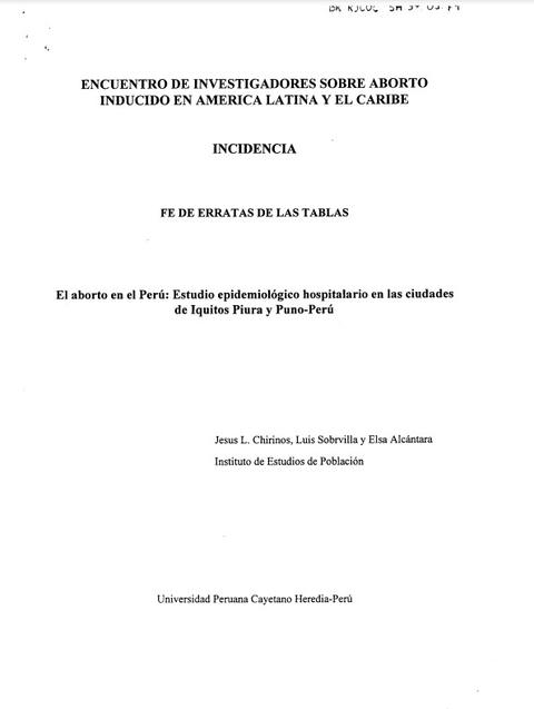 Encuentro de Investigadores sobre Aborto Inducido en America Latina y El Caribe - Incidencia - Fe...
