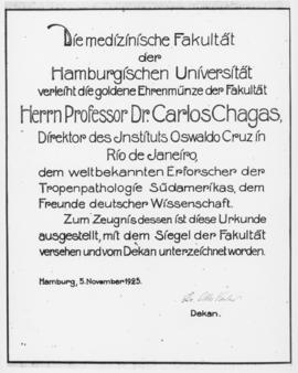 Homenagem da Faculdade de Medicina da Universidade de Hamburgo