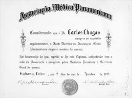 Diploma de membro da Associação Médica Pan-Americana. Havana