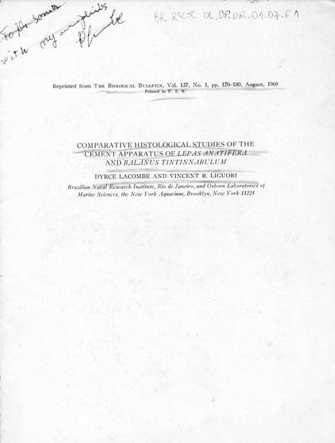 Comparative Histological Studies of the Cement Apparatus of Lepas Anatifera and Balanus Tintinnab...