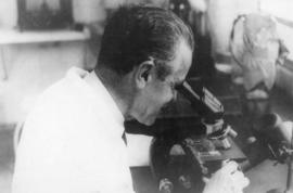 Aristides Marques da Cunha ao microscópio