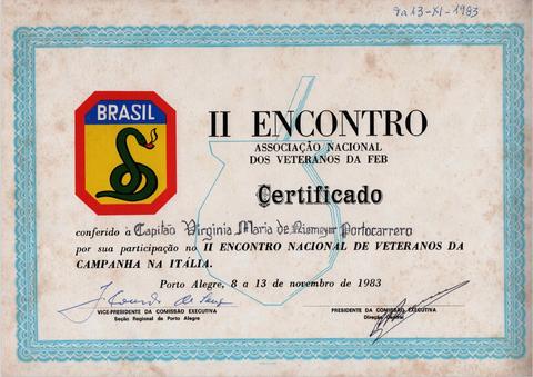 Certificado de participação no II Encontro Nacional de Veteranos da Campanha na Itália