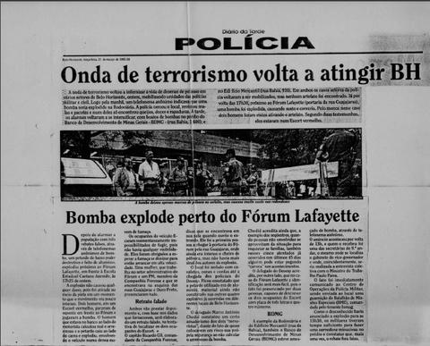 Recortes de jornais sobre atentado em Belo Horizonte