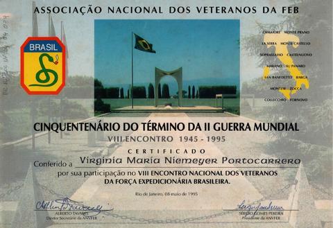Certificado de participação no VIII Encontro Nacional dos Veteranos da Força Expedicionária Brasi...