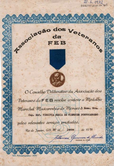Diploma conferindo a Medalha Marechal Mascarenhas de Moraes