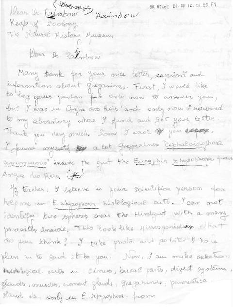 Carta manuscrita por Dyrce Lacombe