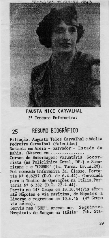 Resumo biográfico de Fausta Nice Carvalhal