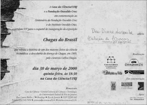 Convite para inauguração da exposição Chagas do Brasil