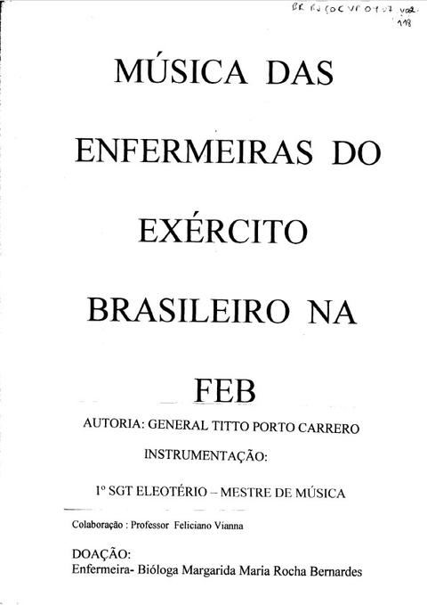 Partitura da música das Enfermeiras do Exército Brasileiro na FEB