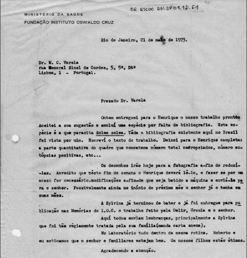 Carta enviada por Dely Noronha para M. C. Varela informando sobre sua pesquisa e bibliografia
