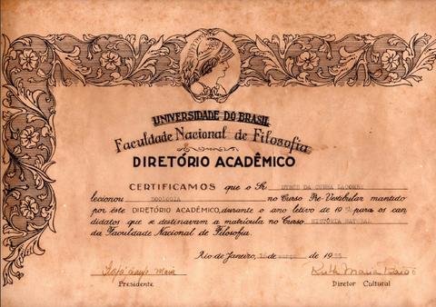Certificado de comprovação de ensino de zoologia