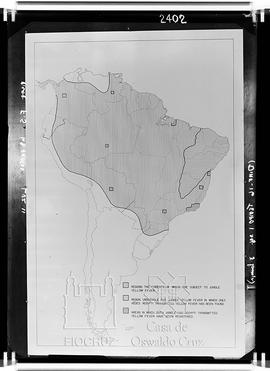 Mapa da América do Sul mostrando localidades onde houve febre amarela silvestre e urbana, secundá...