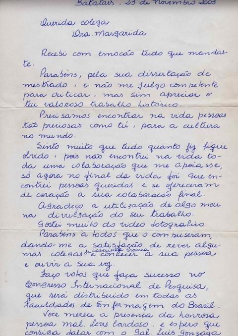 Carta de Altamira Valadares à Margarida Bernardes
