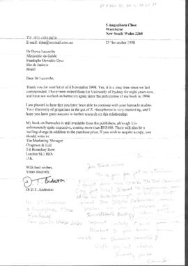 Carta do Dr. D. T. Anderson para Dyrce Lacombe