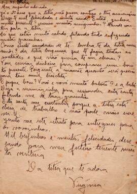 Carta de Virgínia Portocarrero para seu sobrinho Carlos Alberto