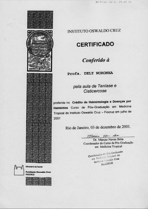 Certificado recebido pela aula Regras de Teníase e Cisticercose no Curso de Pós Graduação em Medi...