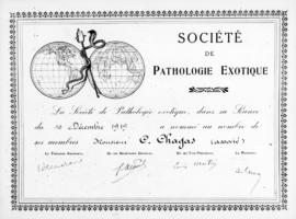 Certificado de membro associado da Société de Pathologie Exotique