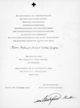 Diploma da Cruz Vermelha Alemã. Berlim