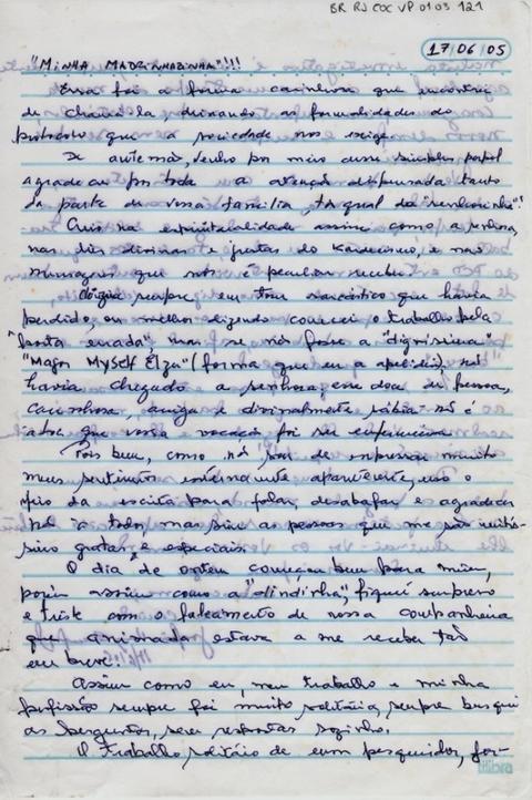 Carta manuscrita endereçada a Virgínia Portocarrero