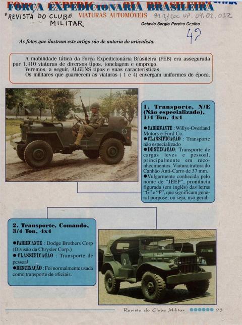 Recortes da revista do Clube Militar - viaturas automóveis