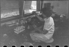 Cientista em Laboratório do SEPFA utilizando técnica para prova de fixação do complemento