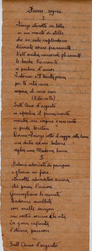 Manuscrito da canção "Firenze sogna"