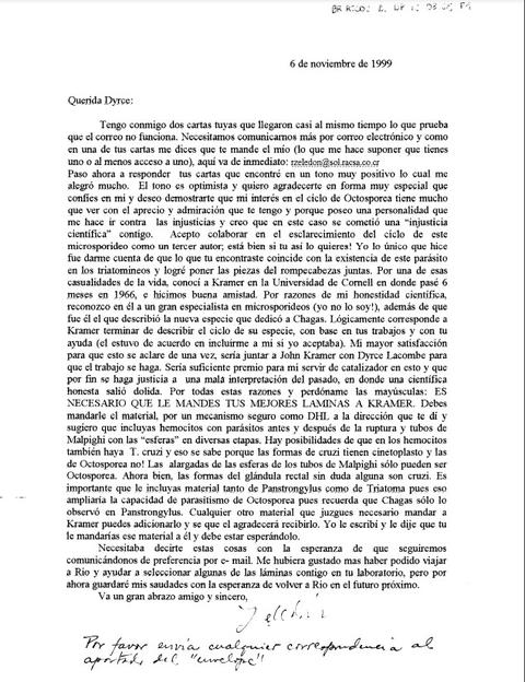 Carta de Rodrigo Zeladón para Dirce Lacombe
