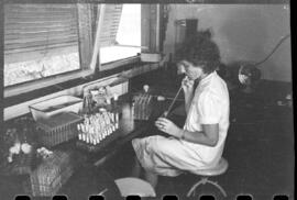 Cientista em Laboratório do SEPFA utilizando técnica para prova de fixação do complemento