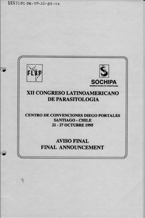 Convite para o XII Congreso Latinoamericano de Parasitologia