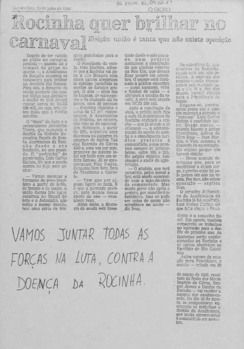 Recortes de jornais sobre a Rocinha