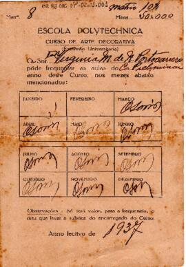 Cartão de frequência do curso de Arte Decorativa