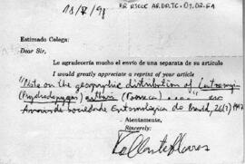 Pedido de artigo do Departamento de Biologia Animal da Universidad de Murcia à Alda Falcão