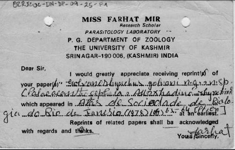 Solicitação de Miss Farhat Mir de envio de artigo acadêmico escrito por Dely Noronha