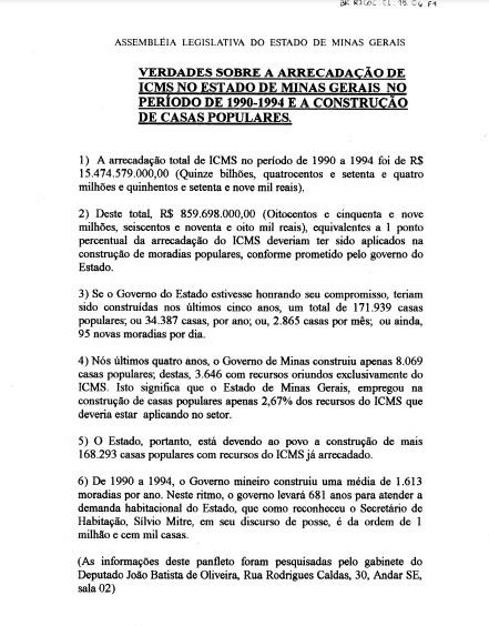 Verdades sobre a arrecadação de ICMS no Estado de Minas Gerais no período de 1990-1994 e a constr...