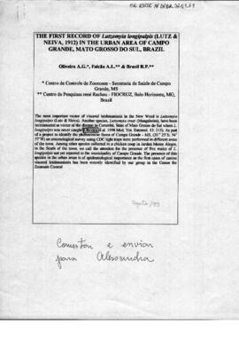 The first record of  Lutzomyia longipalpis (Lutz & Neiva 1912) in the urban area of Campo Gra...
