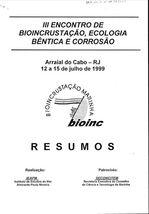 III Encontro de Bioincrustação, Ecologia Bêntica e Corrosão
