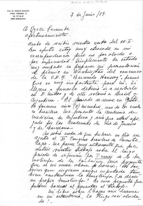 Carta Manuscrita à Dyrce Lacombe