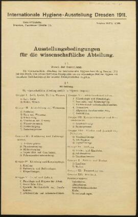 Catálogos e listas de grupos de trabalho relativos à Exposição Internacional de Higiene de Dresden