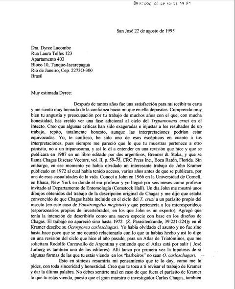 Carta de Rodrigo Zeledón para Dirce Lacombe