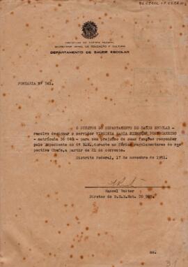 Portaria designando Virginia Portocarrero a responder pelo expediente do 6º S. E. durante as féri...