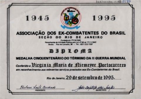 Diploma conferindo a medalha do cinquentenário do término da II Guerra Mundial