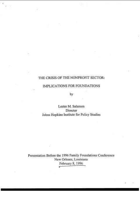 The Crisis of the Nonprofit Sector: Implications for Foundations