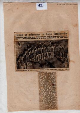 Recorte de jornal sobre treinamento das enfermeiras do Corpo Expedicionário