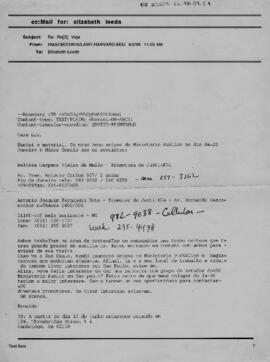 Correio eletrônico para Elizabeth Leeds
